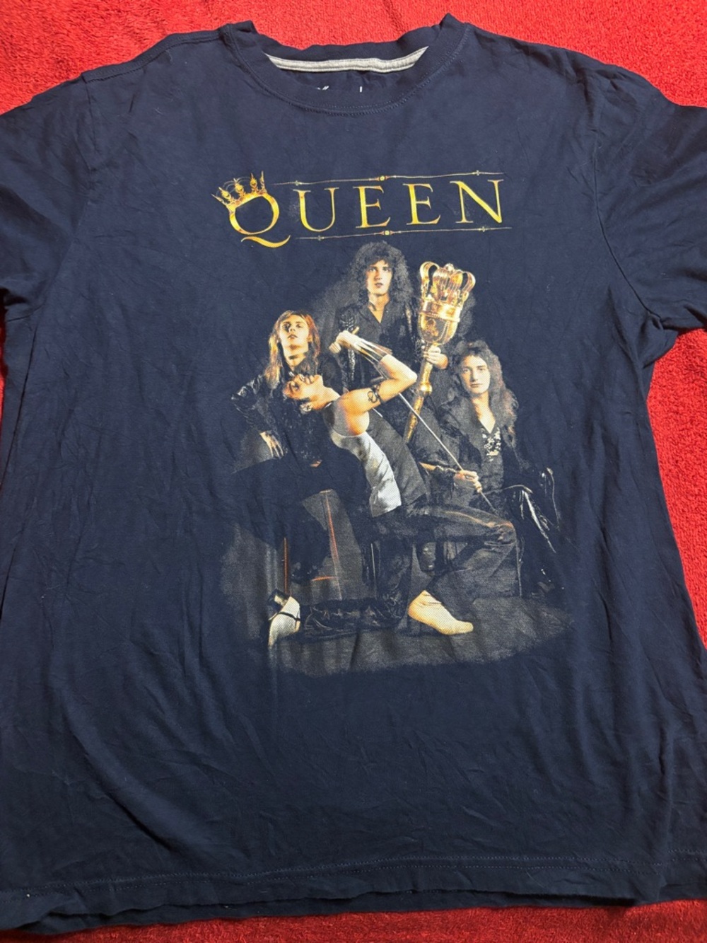 Queen Band Graphic Tee Navy Blue Men's T‑Shirt size Large.